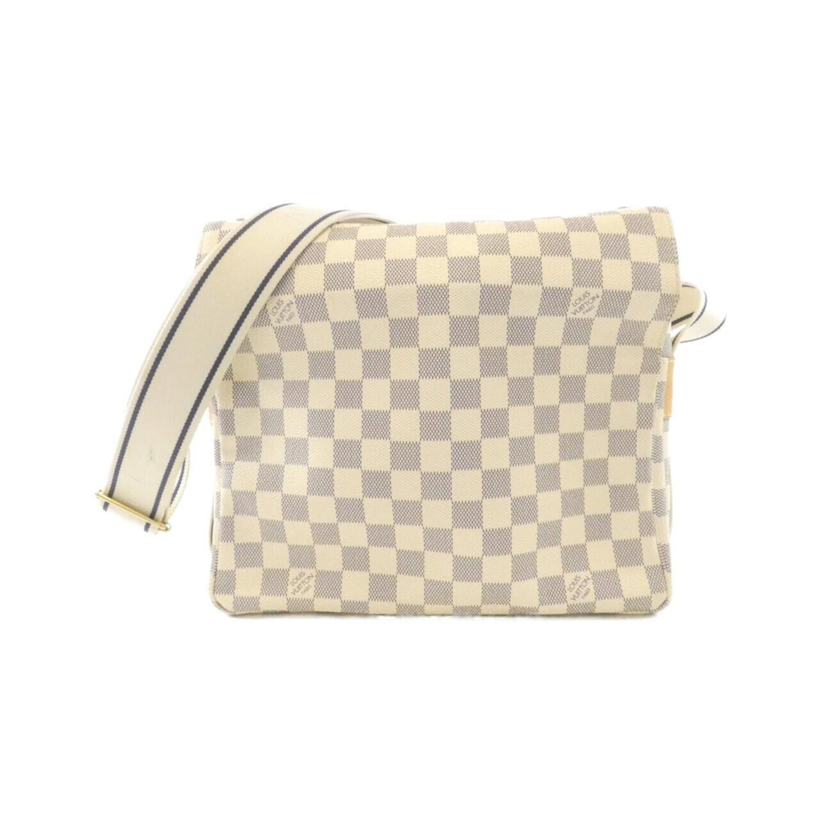 Shoulder bag coated canvas by Louis Vuitton: Shoulder bag coated canvas by Louis Vuitton Coated canvas by Louis Vuitton, featuring the iconic Azur and White color combination. This stylish shoulder bag boasts a classic design with clean lines