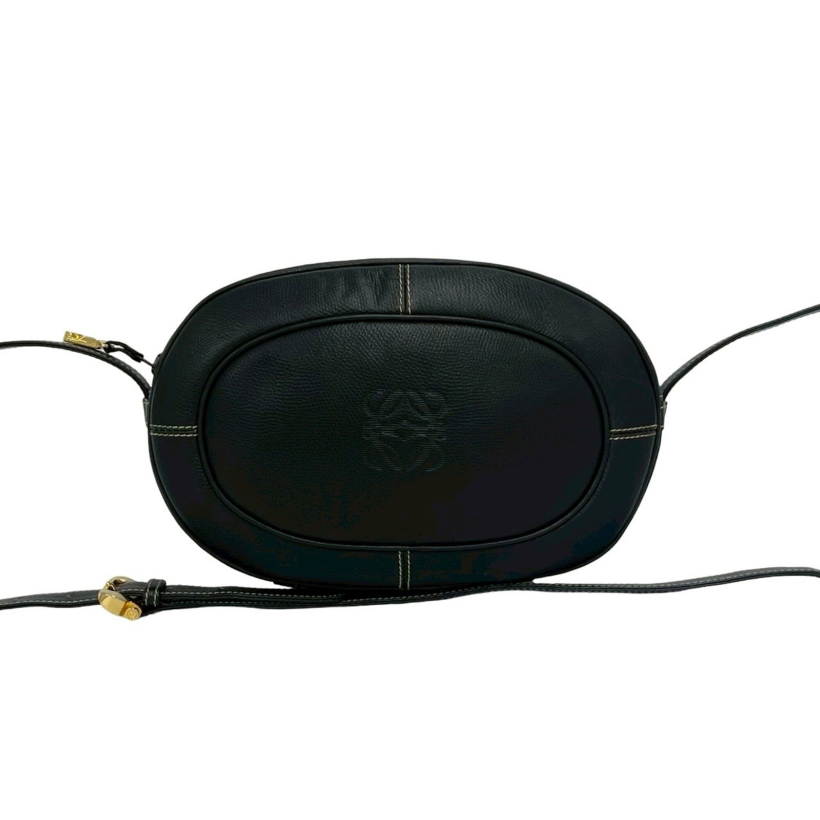 Shoulder Bag Leather Pochette By: Shoulder Bag Leather Pochette By Black leather pochette by Loewe, measuring 18.5cm x 28cm x 5cm, features a sleek and sophisticated design. The bag's black leather material provides a timeless and