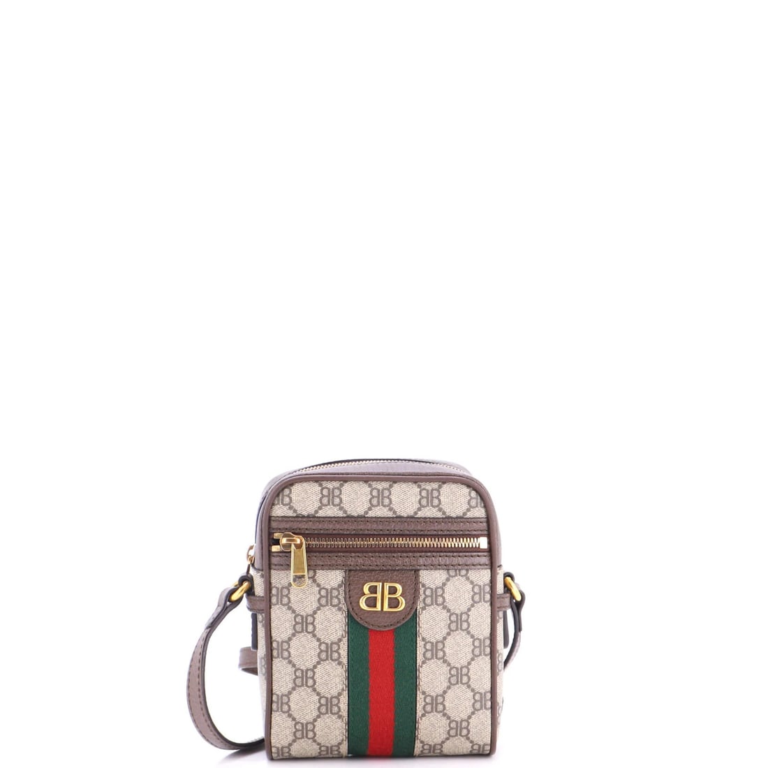 BB Coated Canvas Mini Bag Project Gucci Hacker Zip Messenger: BB Coated Canvas Mini Bag Project Gucci Hacker Zip Messenger The Gucci Hacker Zip Messenger Bag features a striking BB Coated Canvas exterior in rich brown, complemented by gold hardware and a spaciou