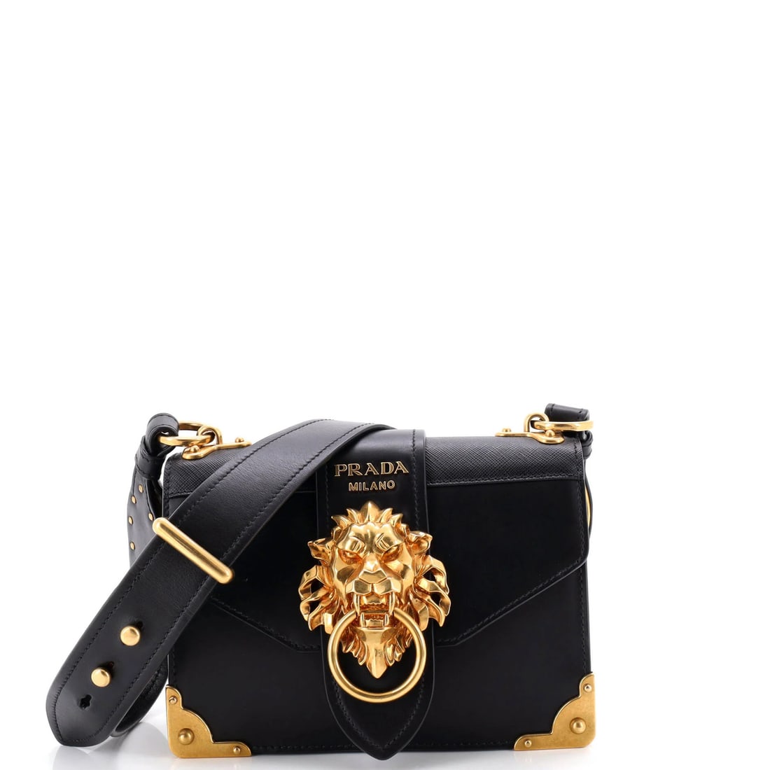 Animalier Cahier Small Leather Bag Crossbody Prada: Animalier Cahier Small Leather Bag Crossbody Prada Small and stylish, the Animalier Cahier Crossbody Bag from Prada features sleek black leather exterior with gold hardware. Measuring just under 7