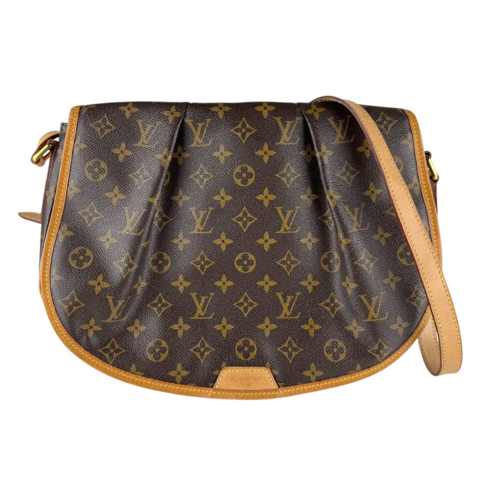 Shoulder Bag Monogram By Louis Vuitton: Shoulder Bag Monogram By Louis Vuitton Monogrammed luxury at its finest, this Louis Vuitton shoulder bag boasts the iconic monogram pattern in rich brown hues. With a sizeable interior and structured