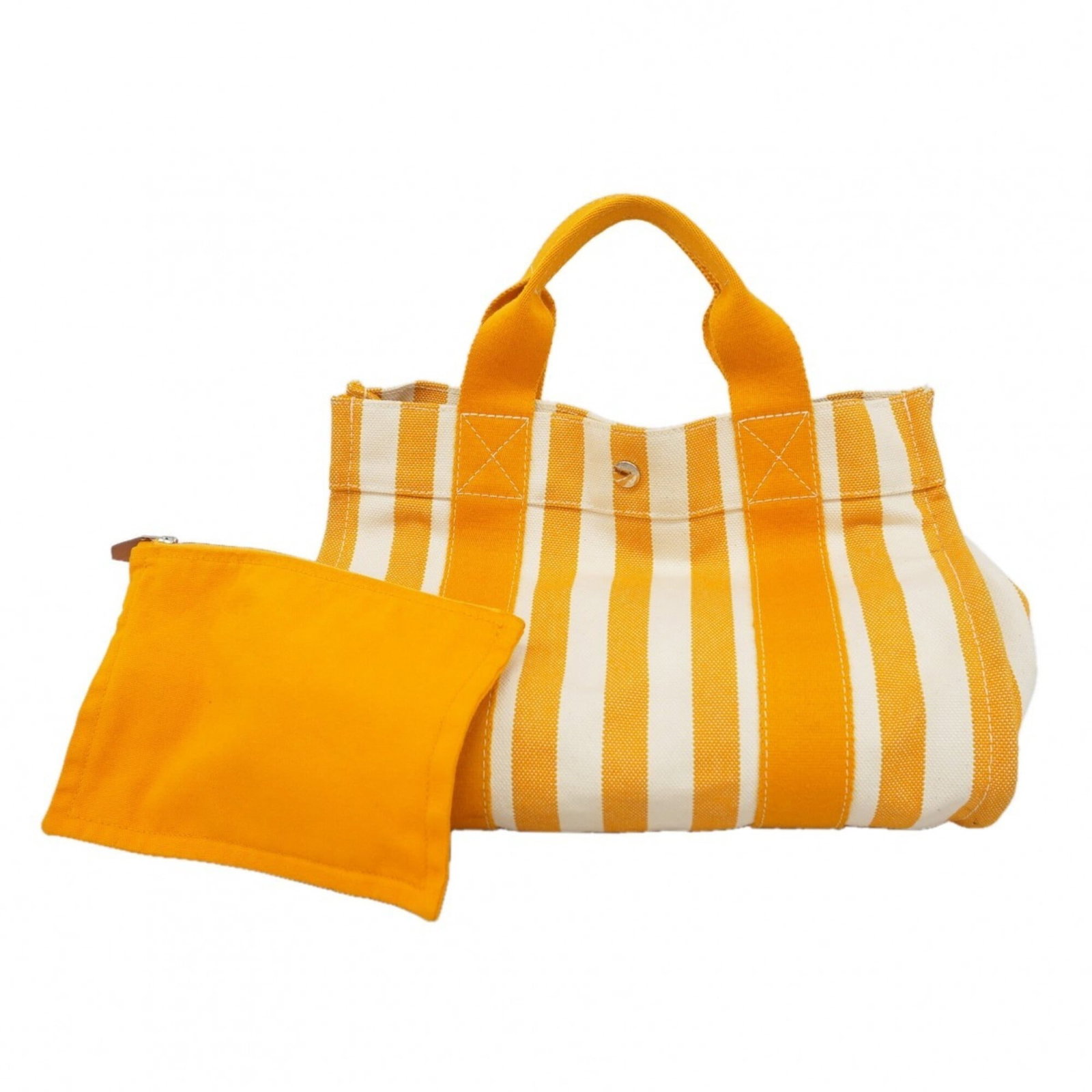 Handbag Canvas by Hermes: Handbag Canvas by Hermes Canvas handbag from Hermes, featuring an iconic orange hue and sleek silver hardware. Measuring 24cm x 33cm x 20cm, this stylish accessory boasts a unique canvas material and