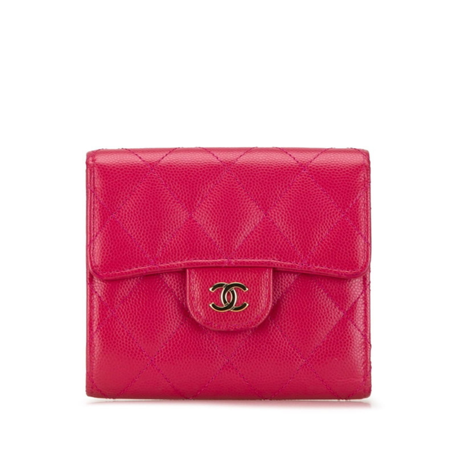 Caviar Leather Bi Fold Wallet: Caviar Leather Bi Fold Wallet Caviar leather adds a touch of luxury to this bi-fold wallet, available in pink. The compact size and sleek design make it perfect for everyday carry. Comes with