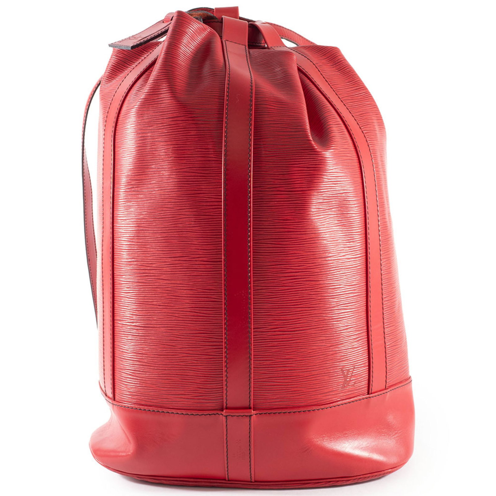 Epi leather backpack by Louis Vuitton: Epi leather backpack by Louis Vuitton Epi leather backpack by Louis Vuitton, featuring Castilian red Epi leather and a name tag. This iconic women's backpack measures 45.5cm x 32.5cm x 17.5cm and is m