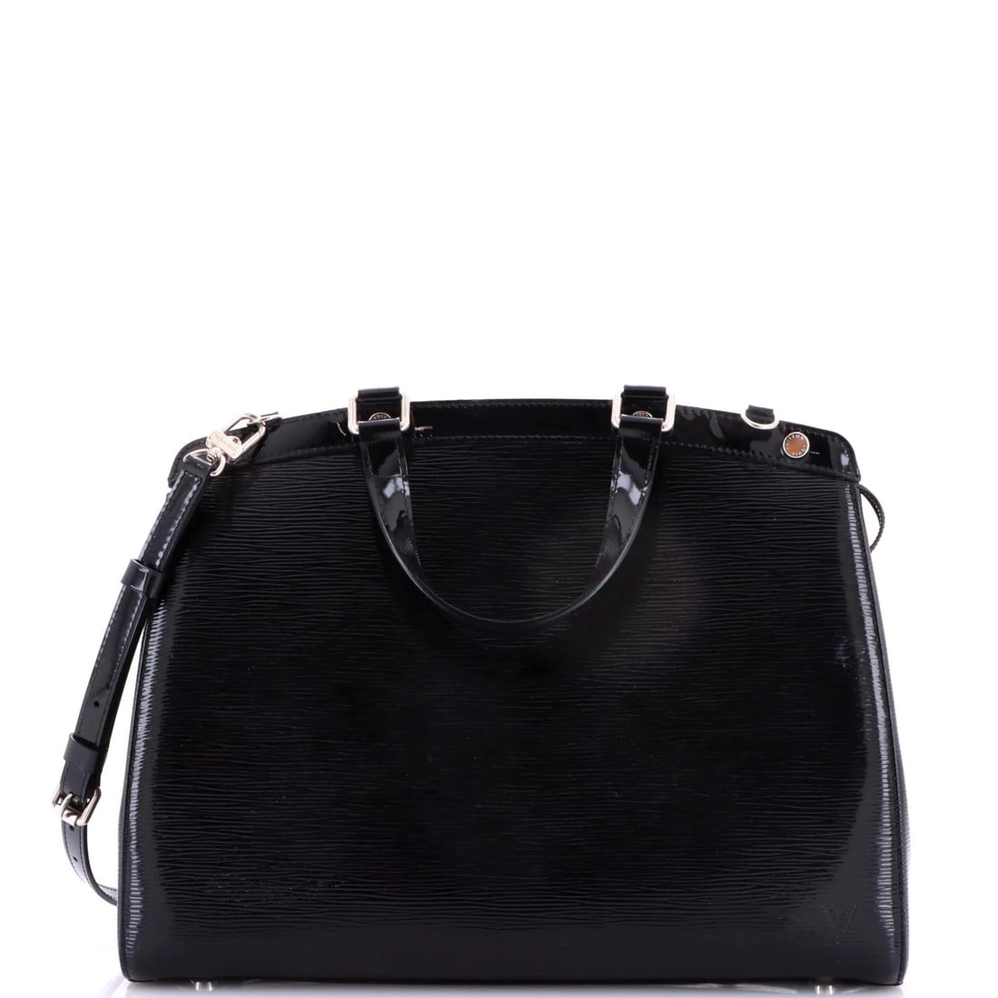 Electric Brea Handbag Leather GM Vuitton Louis: Electric Brea Handbag Leather GM Vuitton Louis Black patent leather GM Vuitton Louis Brea handbag with silver hardware, featuring a top handle and strap drop of 14-16". The bag measures 10.5" in