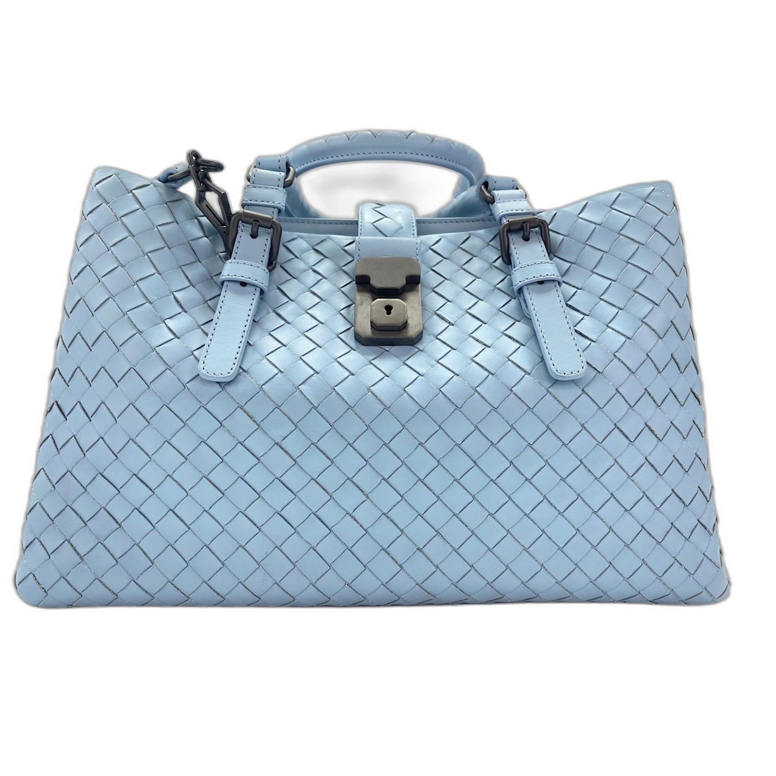 Veneta Leather Handbag: Veneta Leather Handbag Blue leather handbag from Bottega Veneta, measuring 19cm x 31cm x 14cm. The bag features high-quality leather construction with a distinctive blue color. Its sleek design makes