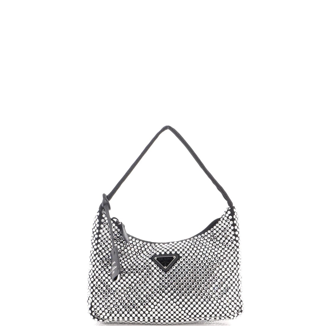 Crystal Embellished Satin Mini Hobo Re Edition 2000 Prada: Crystal Embellished Satin Mini Hobo Re Edition 2000 Prada Crystal Embellished Satin Mini Hobo Re Edition 2000 Prada - A stunning crystal embellished satin mini hobo bag from the iconic Re-Edition