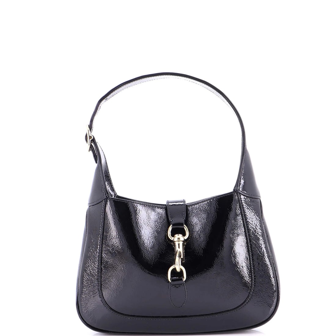 Gucci Jackie 1961 Hobo Patent Small: Gucci Jackie 1961 Hobo Patent Small Small and stylish, the Gucci Jackie 1961 Hobo Patent Small features patent leather exterior in black, complemented by a bold red interior. With its classic hobo des