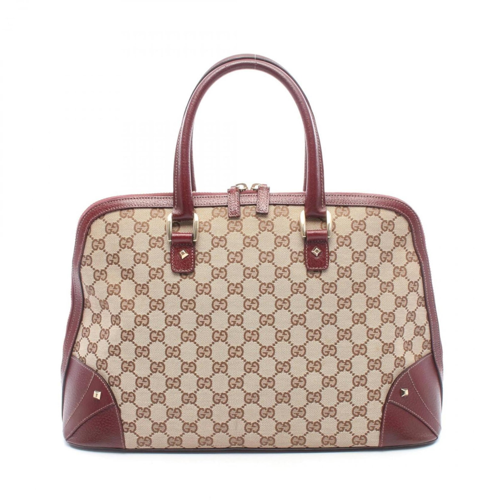 Handbag Canvas Leather Gucci: Handbag Canvas Leather Gucci Canvas and leather handbag from Gucci, featuring a beige and Bordeaux color combination. This classic design measures 26cm x 39.5cm x 15cm and has a sturdy canvas