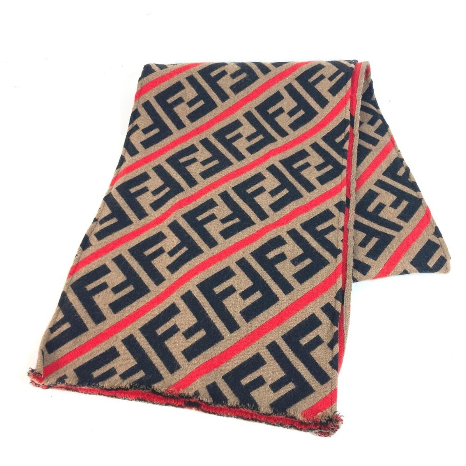 Fendi Wool: Fendi Wool Fendi Wool Stole - A luxurious brown wool stole with a striking red accent, measuring 1.84m x 30.5cm in size. Made from high-quality wool material, this elegant accessory is sure to add a t