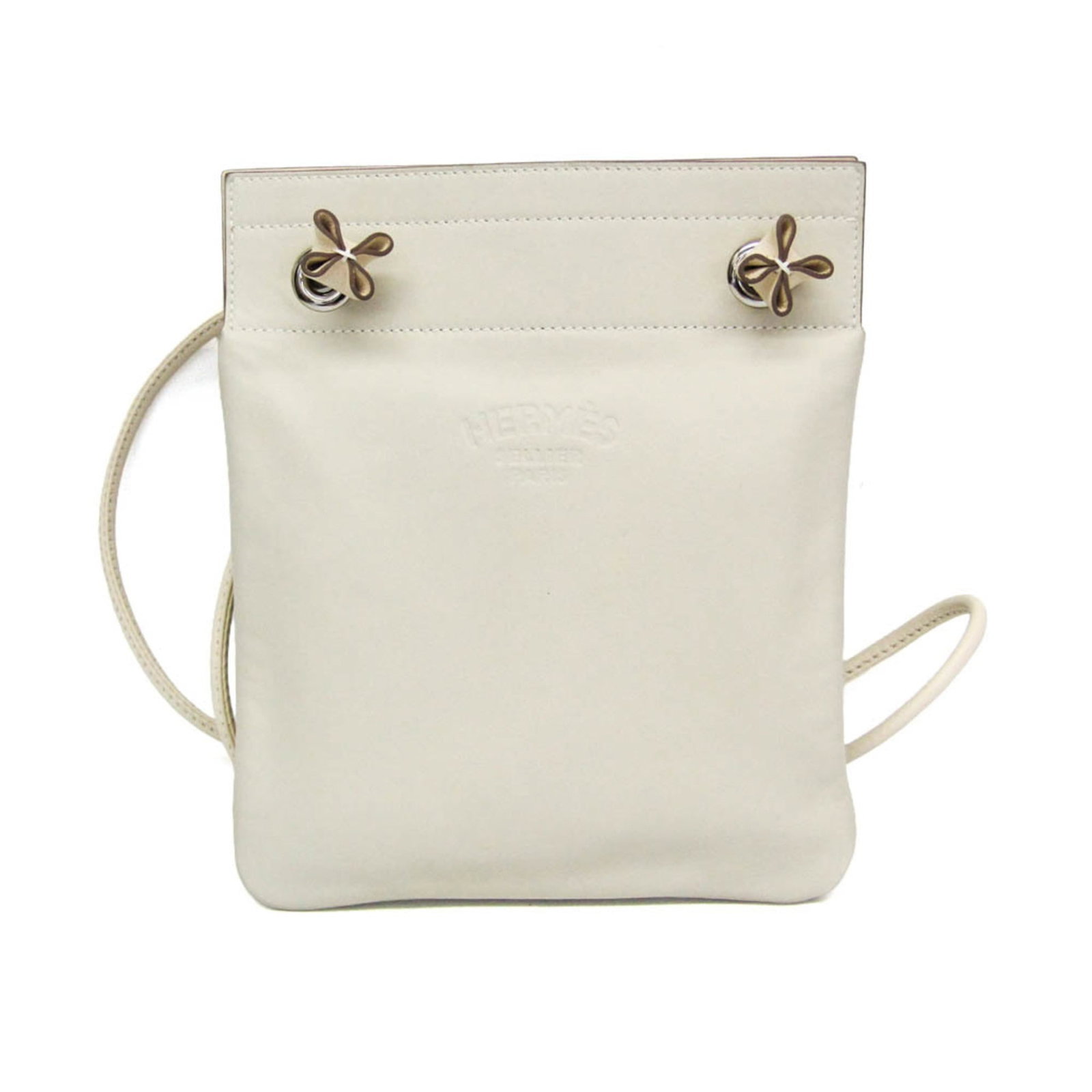 Swift leather agneau shoulder bag Hermes: Swift leather agneau shoulder bag Hermes Swift leather agneau shoulder bag from Hermes, featuring off-white color and open closure. Made from high-quality Agneau Milo material, this mini country bag