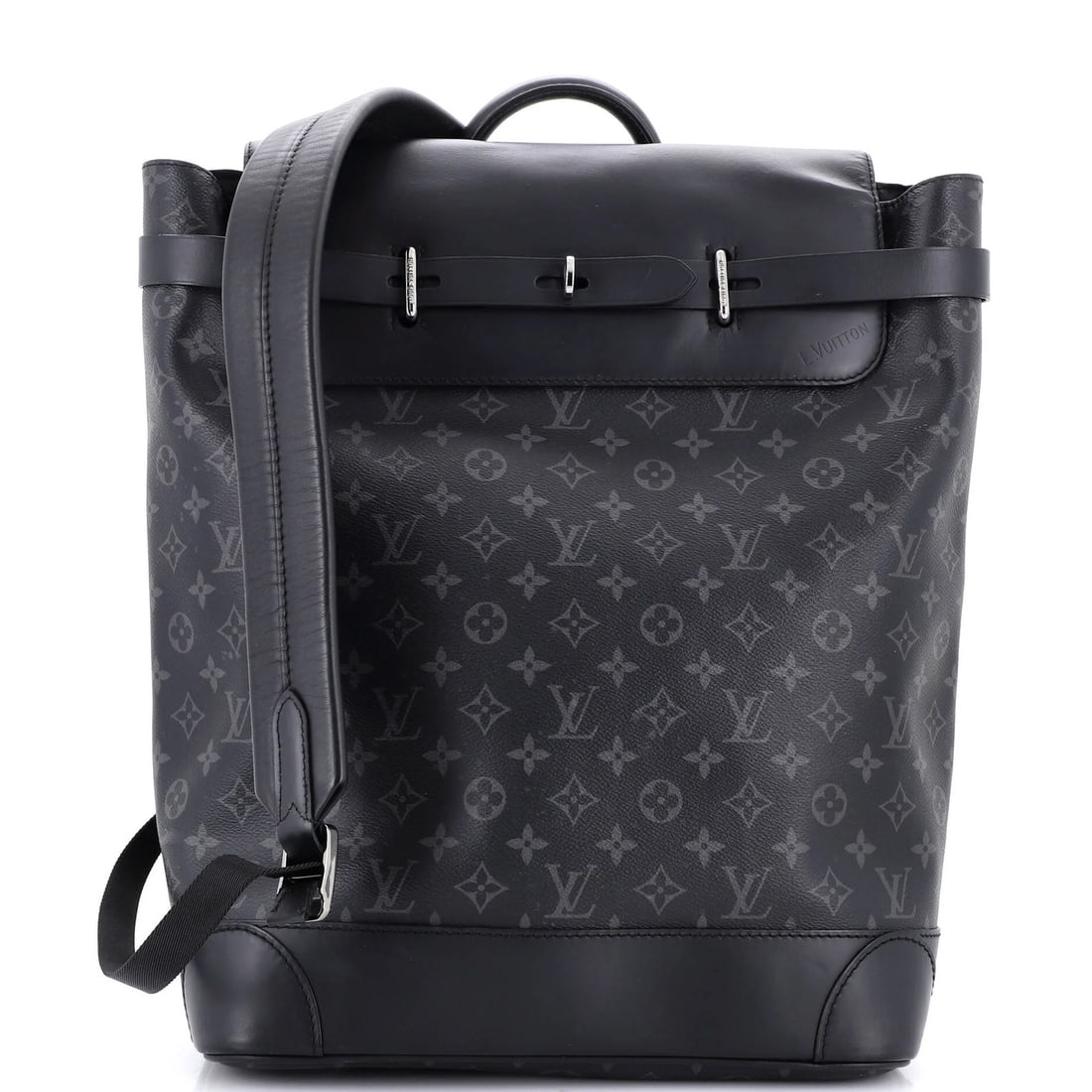 Louis Vuitton Eclipse Canvas Monogram Steamer Backpack: Louis Vuitton Eclipse Canvas Monogram Steamer Backpack Black Louis Vuitton Eclipse Canvas Monogram Steamer Backpack with heavy corner wear, scuffs, and edge wear. This canvas coated leather backpack