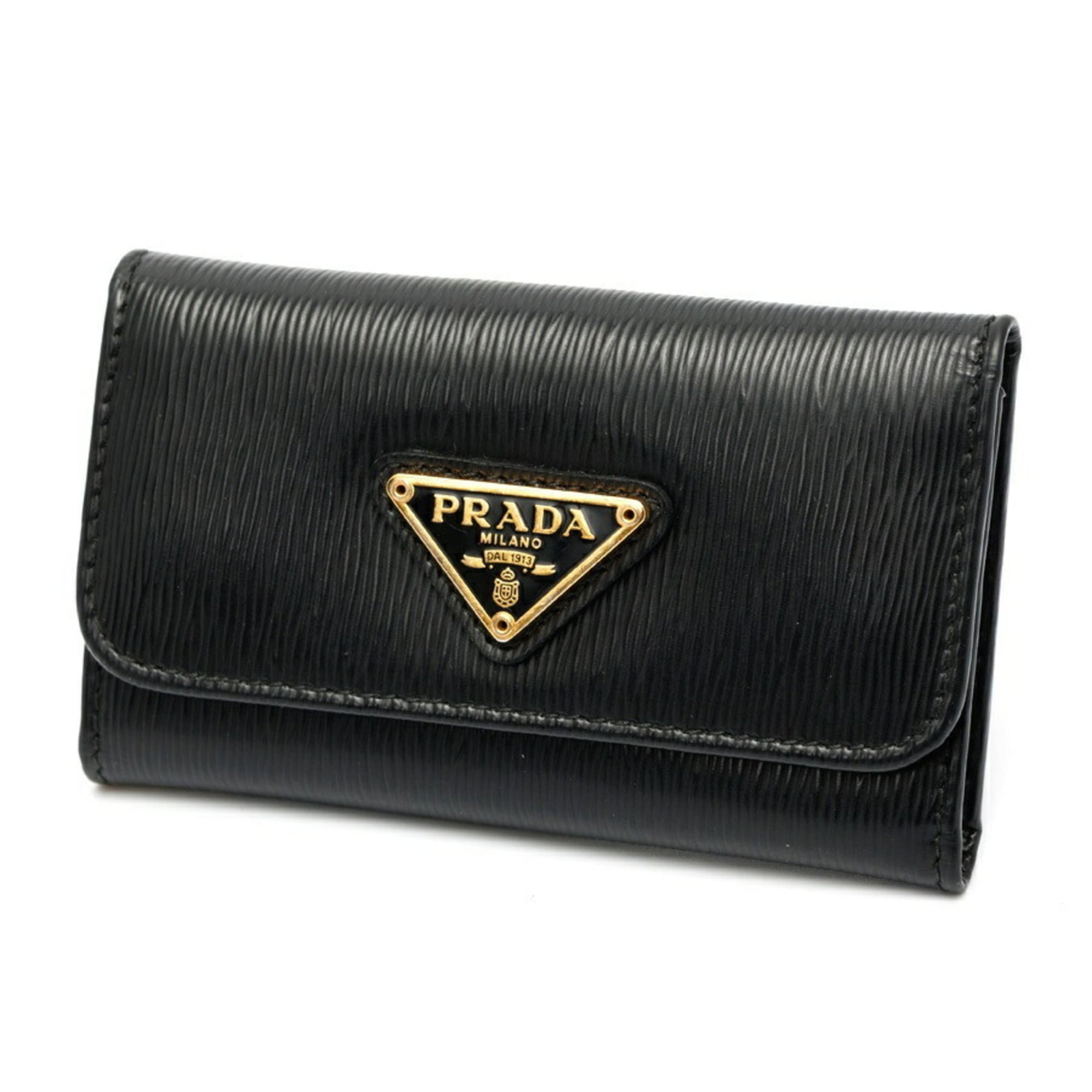 Keycase Leather Prada: Keycase Leather Prada This sleek black leather keycase from Prada Country features a classic design with clean lines and minimal ornamentation. Made from high-quality leather, its compact size makes