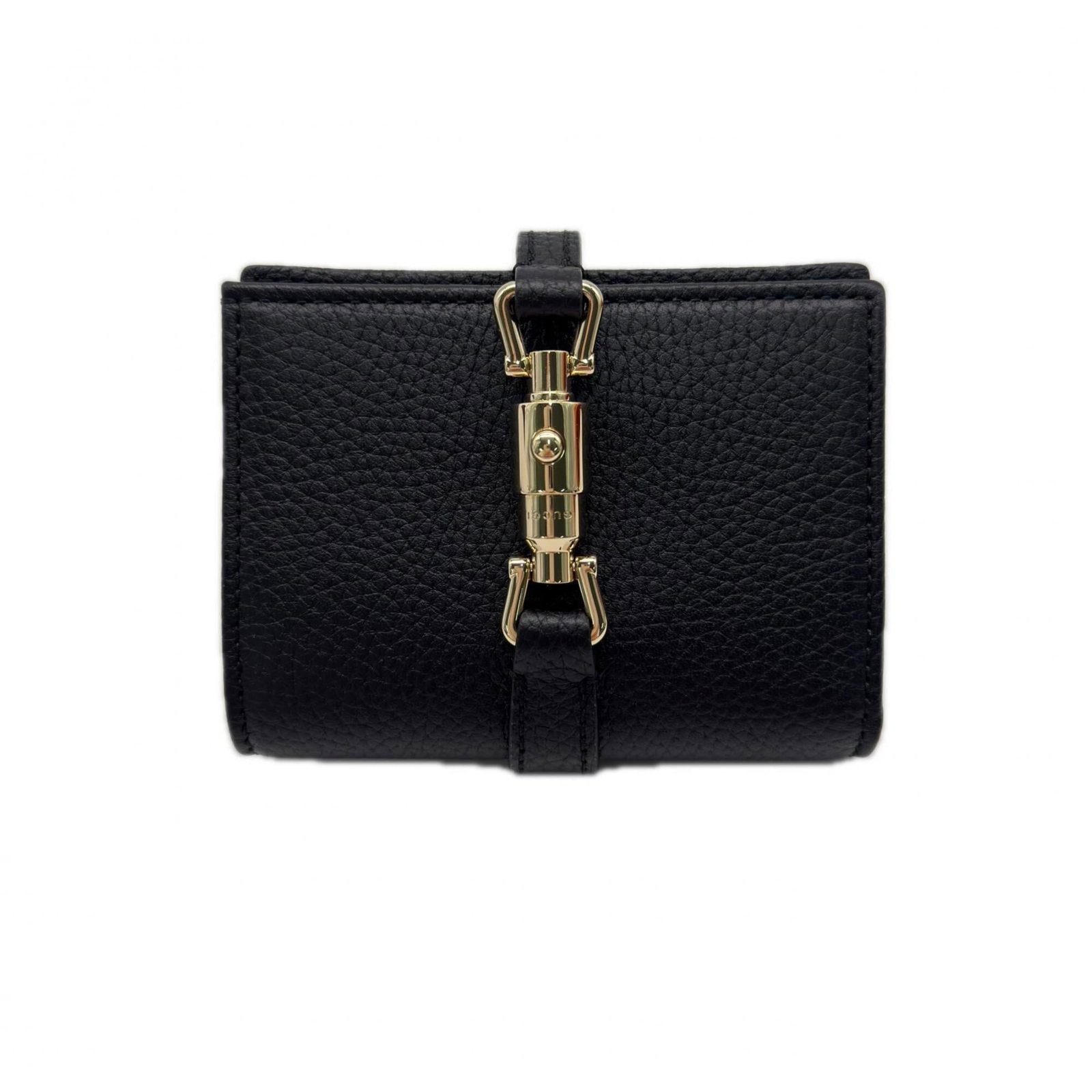 Gucci Wallet (Bi-Fold) Leather: Gucci Wallet (Bi-Fold) Leather Black bi-fold leather wallet from Gucci, measuring 7.5cm x 11cm x 1.5cm in size, features a classic design with a band closure. The item bears no serial number on the