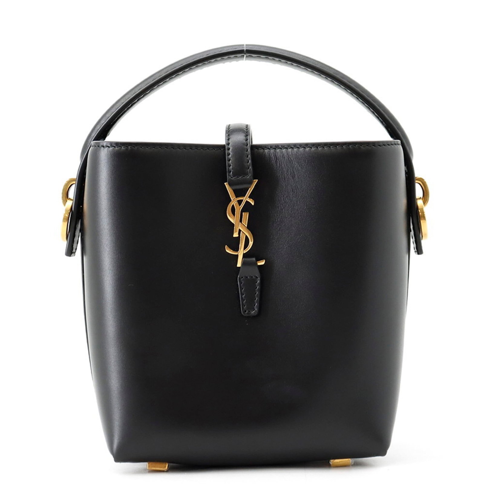 Yves Saint Laurent Handbag Leather: Yves Saint Laurent Handbag Leather Black Calfskin Yves Saint Laurent Handbag with Gold Hardware. Made from high-quality leather, this stylish handbag features an open closure and measures 15.5cm x