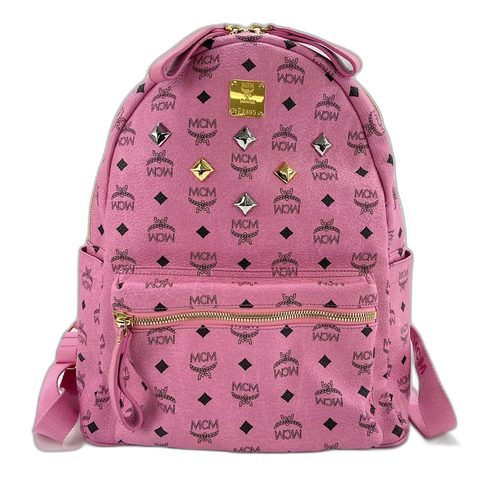 Leather Backpack: Leather Backpack Leather backpack with a bold pink color, measuring 40cm x 33cm x 14cm. Made from high-quality leather material, this stylish backpack features a sleek design that's perfect for everyd