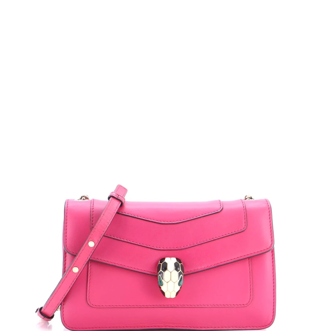 Bvlgari Serpenti Forever Shoulder Bag Leather Small: Bvlgari Serpenti Forever Shoulder Bag Leather Small Pink leather Bvlgari Serpenti Forever Shoulder Bag with gold hardware, featuring a small size and cross body design. The bag has minor scuffs, creas