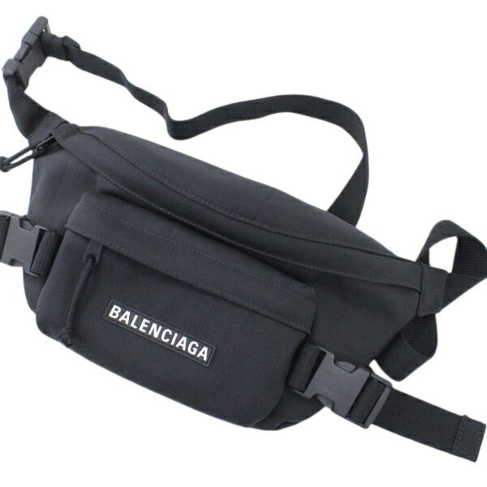 Nylon Balenciaga Sling Bag Fanny Pack: Nylon Balenciaga Sling Bag Fanny Pack Black nylon Balenciaga fanny pack with a sleek design, measuring 16cm x 30cm x 8cm. Made from durable nylon material, this sling bag features a classic style