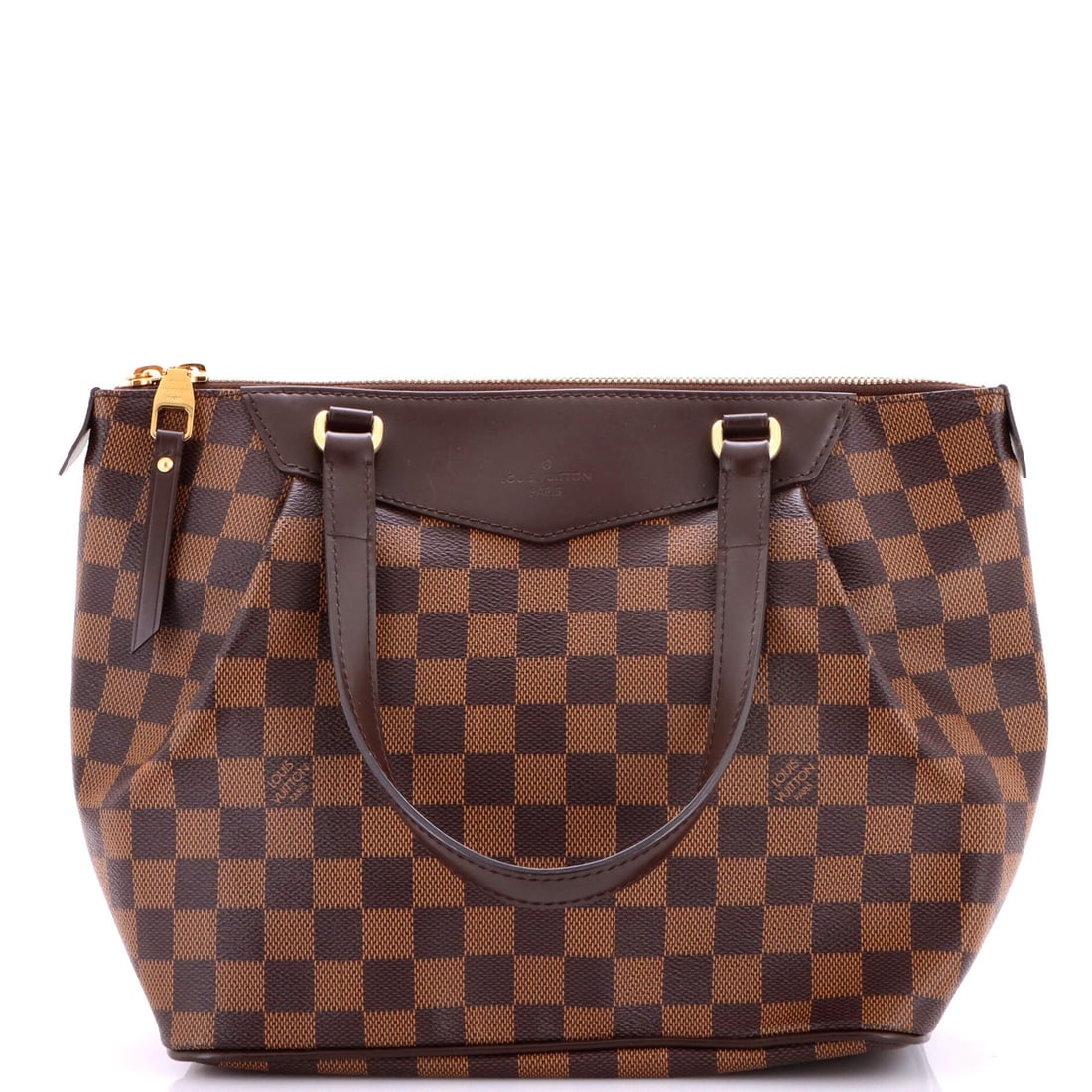 Damier Louis Vuitton Handbag Westminster: Damier Louis Vuitton Handbag Westminster Brown Damier PM Louis Vuitton Westminster Satchel with gold hardware, featuring canvas coated exterior and red interior. Measuring 9" x 7" x 5.5", it has a han
