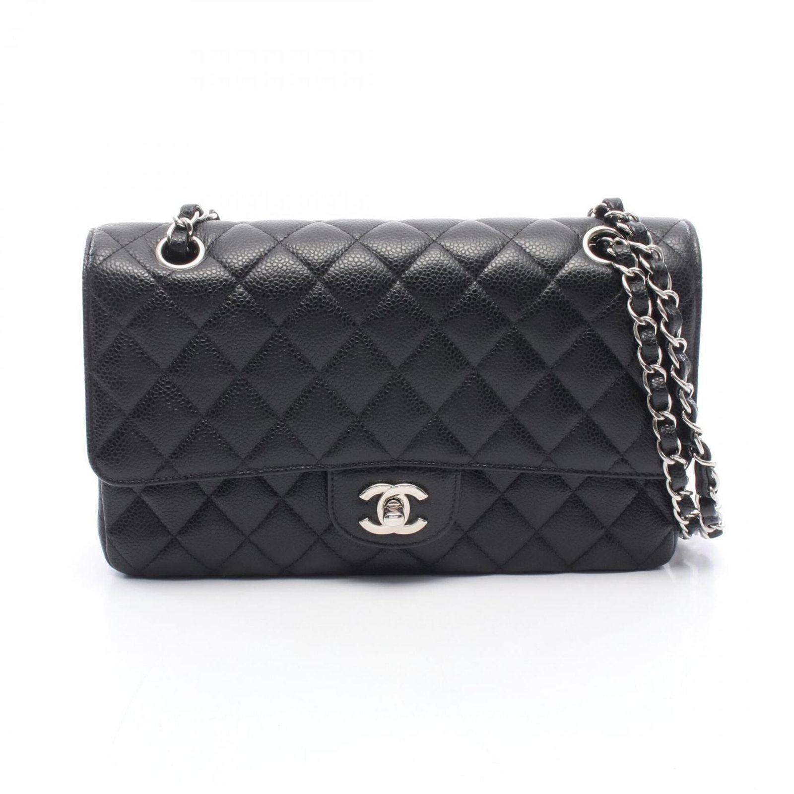 Calfskin handbag bag shoulder Chanel: Calfskin handbag bag shoulder Chanel Calfskin handbag bag shoulder Chanel features a sleek black design made from high-quality grained calfskin. The compact size, measuring 16cm x 25cm x 6.5cm, makes 