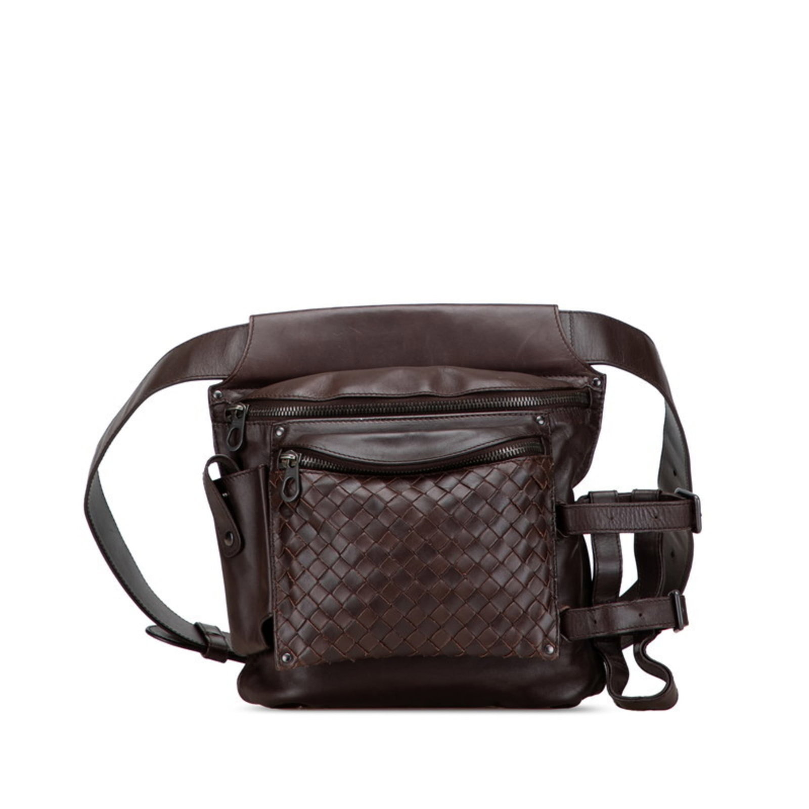 Leather Fanny Pack Bottega Veneta: Leather Fanny Pack Bottega Veneta Bottega Veneta's Intrecciato leather fanny pack boasts a timeless design with intricate stitching, crafted from rich brown leather. The sleek zipper closure and adjus