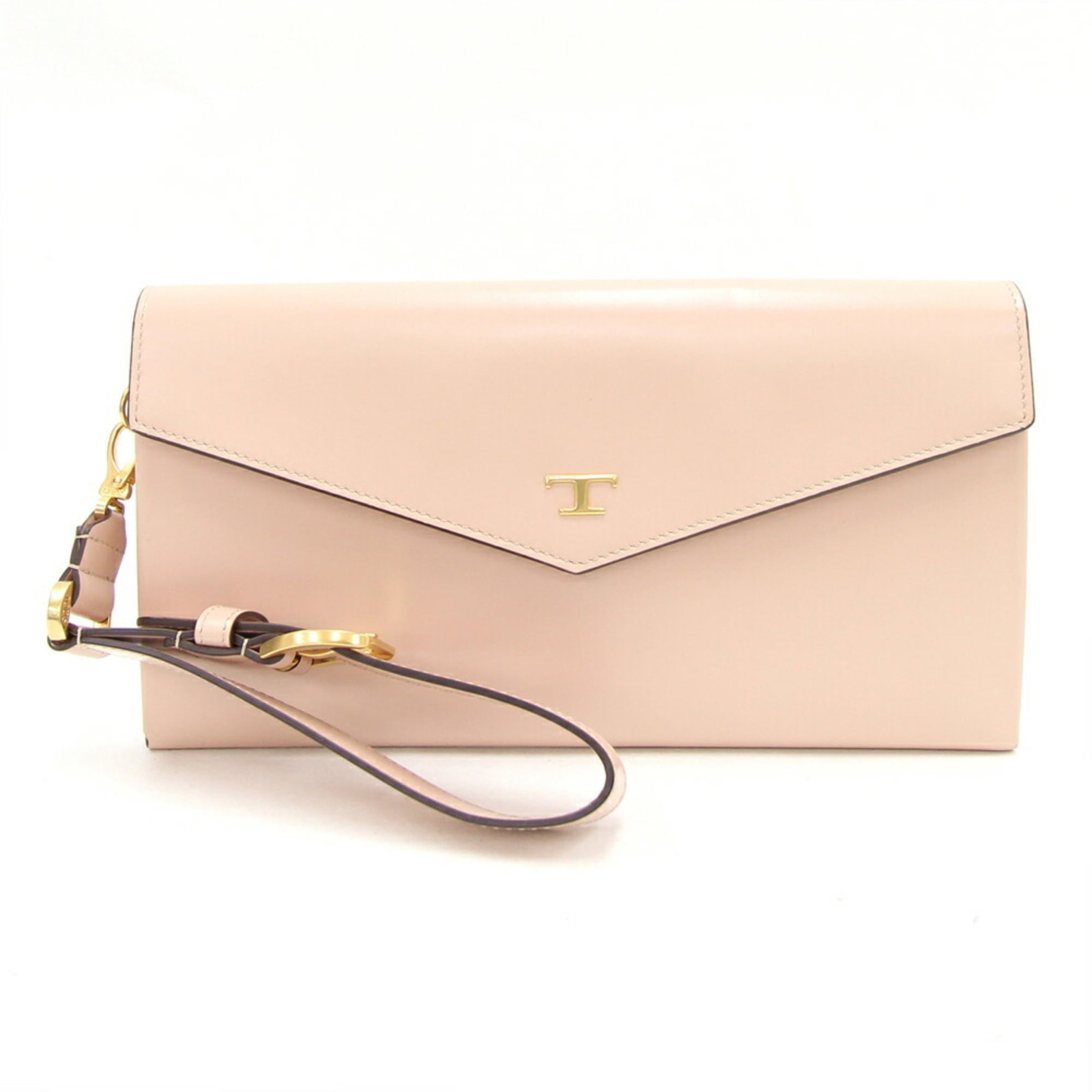 Tod's Leather Clutch Bag: Tod's Leather Clutch Bag Tod's iconic leather clutch bag features a stunning light pink hue, perfectly balanced by the sleek design and premium material. With its compact size and adjustable hand stra