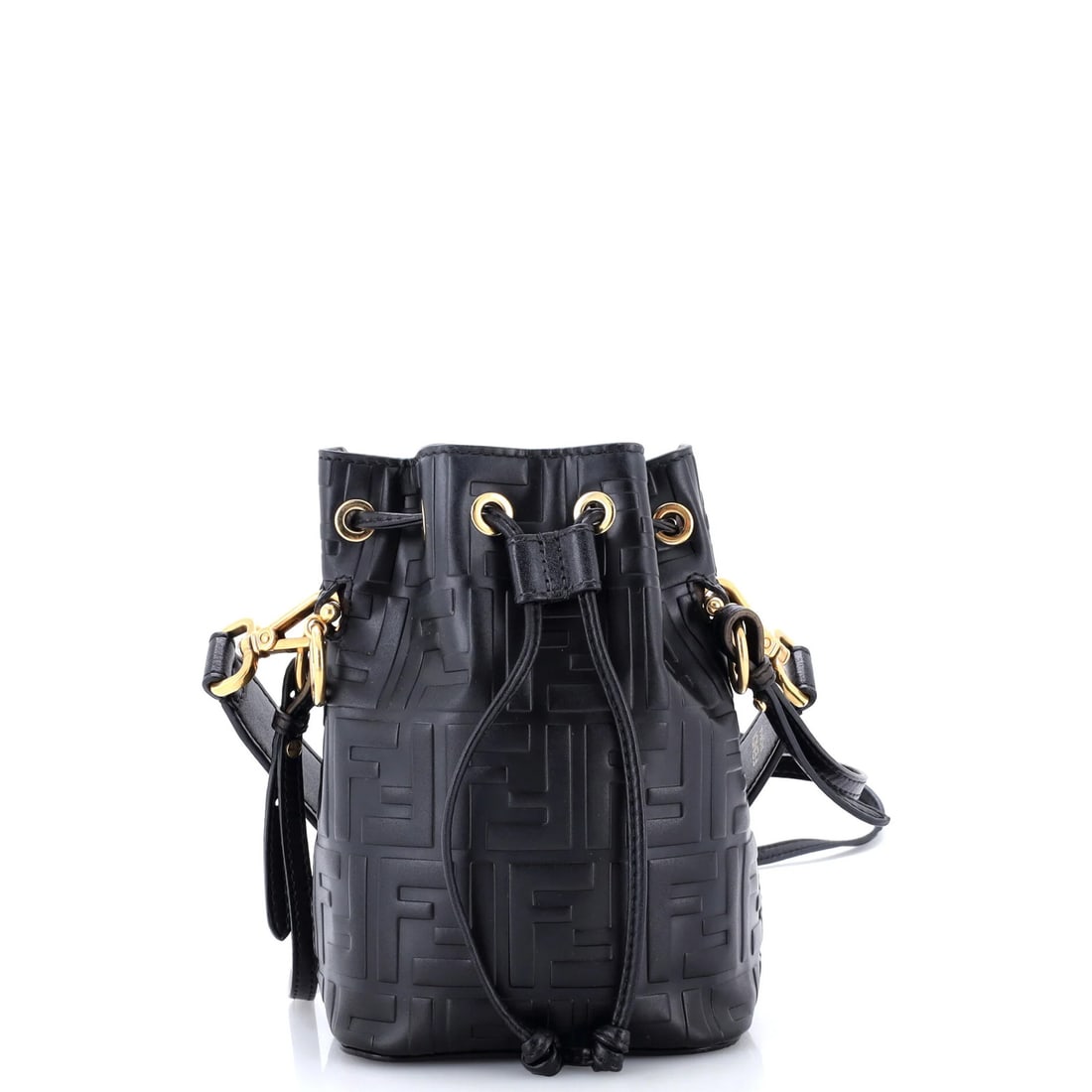 Fendi Mon Tresor Bucket Bag Zucca Embossed Leather Mini: Fendi Mon Tresor Bucket Bag Zucca Embossed Leather Mini The Fendi Mon Tresor Bucket Bag Zucca Embossed Leather Mini boasts sleek, black exterior with distinctive Zucca embossing. This mini bucket bag 