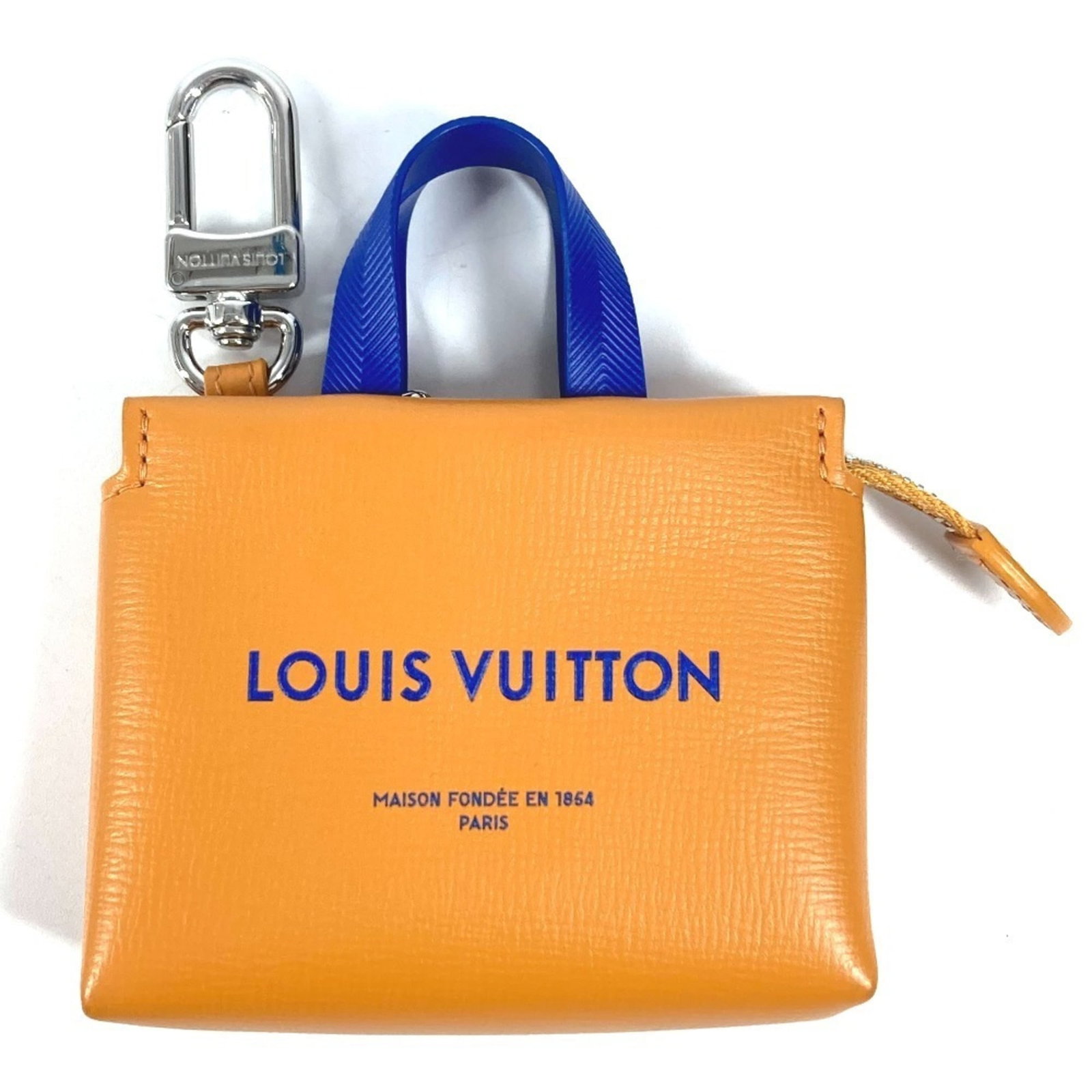 Keyring Leather Louis Vuitton: Keyring Leather Louis Vuitton The Louis Vuitton leather keyring boasts classic design with a timeless blue hue and vibrant orange accents, adding a pop of color to any outfit. Made from high-quality l