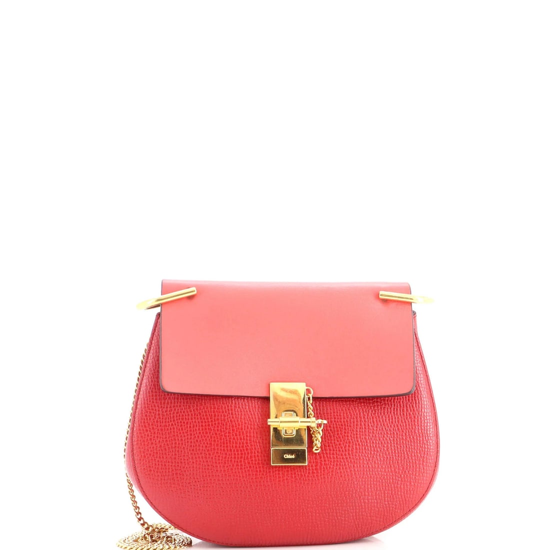 Small Leather Crossbody Chloe Drew Bag: Small Leather Crossbody Chloe Drew Bag Small Leather Crossbody Chloe Drew Bag in Red.This small leather crossbody bag features a classic design with a bold red exterior and neutral suede interior.