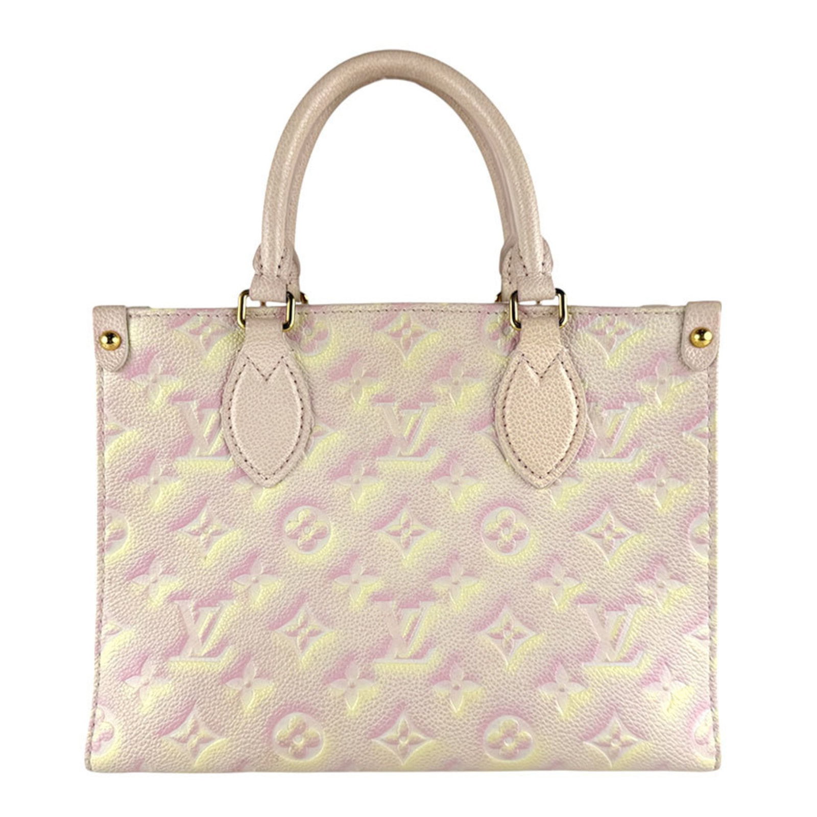 Louis Vuitton Handbag Shoulder Bag Monogram Empreinte: Louis Vuitton Handbag Shoulder Bag Monogram Empreinte Monogram Empreinte bag in vibrant pink and yellow hues, featuring the iconic Louis Vuitton design. This shoulder bag boasts an open closure and