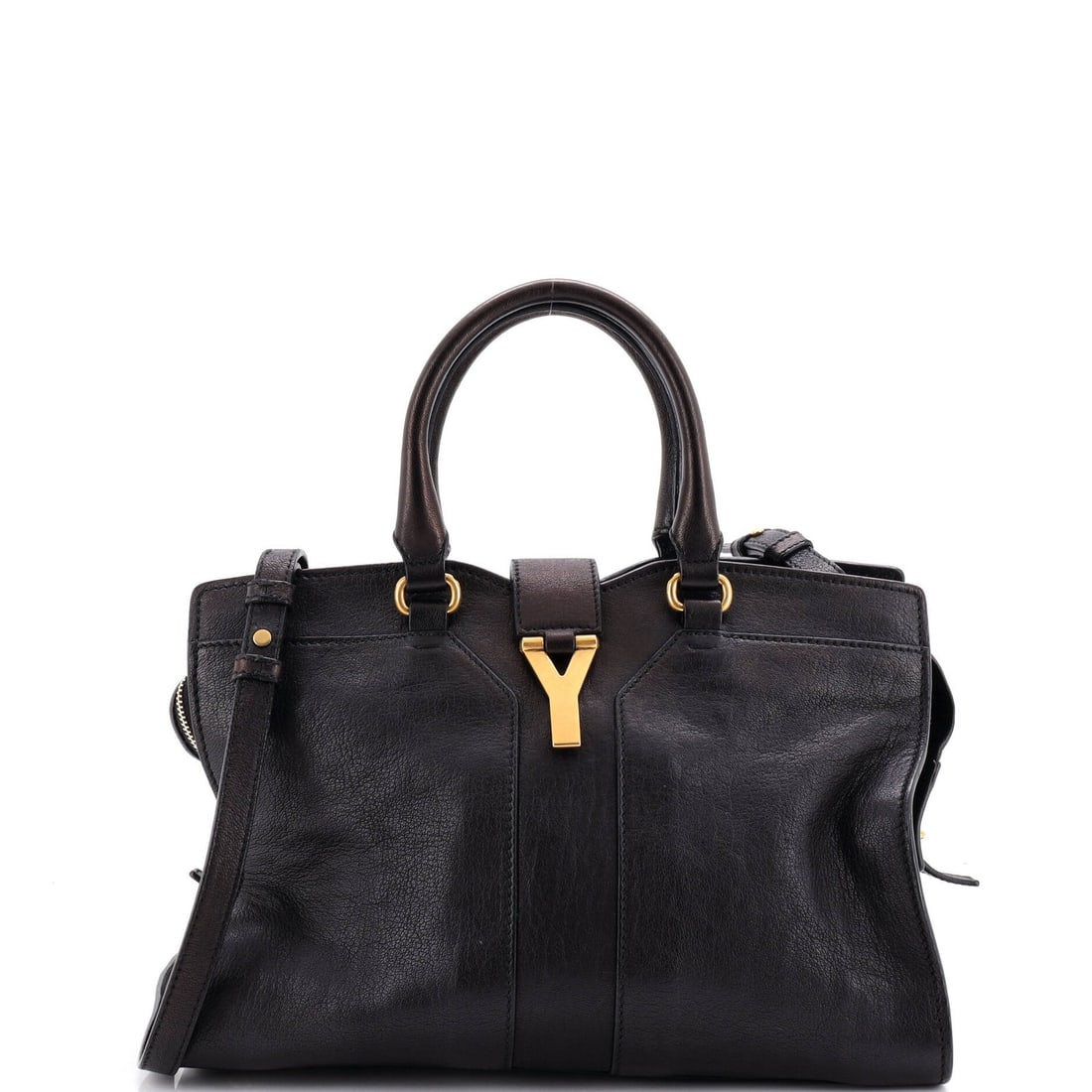 Saint Laurent Tote Cabas Leather Small: Saint Laurent Tote Cabas Leather Small Small Saint Laurent Chyc Cabas Leather Tote in Black. This small leather tote features a classic cabas design with a touch-up on the edges and heavy edge wear,