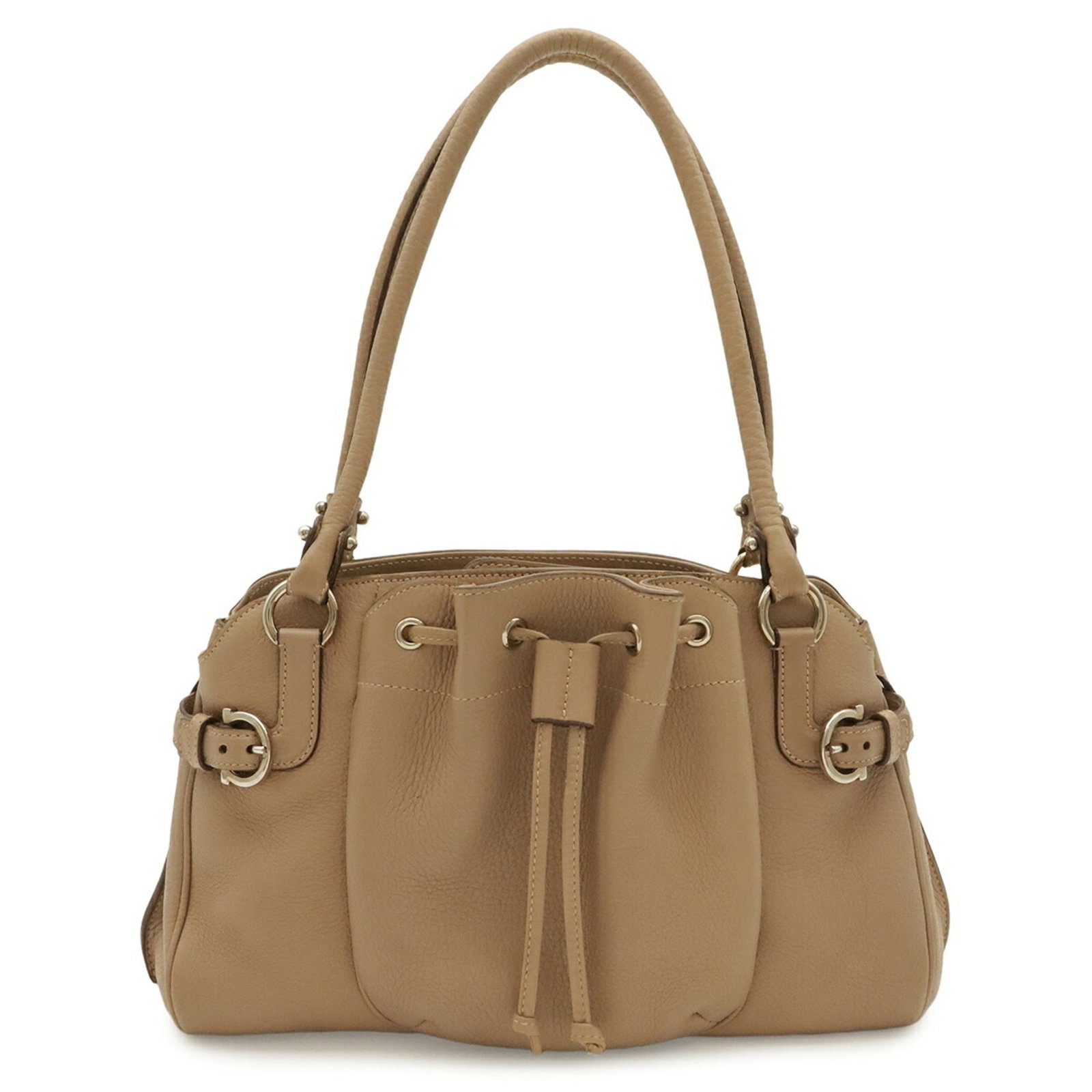 Ferragamo Salvatore Handbag Leather Tote: Ferragamo Salvatore Handbag Leather Tote Pink beige leather Ferragamo Gancini handbag tote with classic design and elegant color. Made from high-quality leather, this stylish bag measures 19cm x