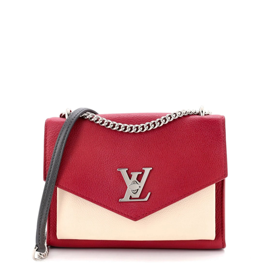 Louis Vuitton Mylockme Handbag Leather BB: Louis Vuitton Mylockme Handbag Leather BB Burgundy leather exterior with neutral red interior, this Louis Vuitton Mylockme Handbag Leather BB boasts classic cross body design. Measuring 6.5" height