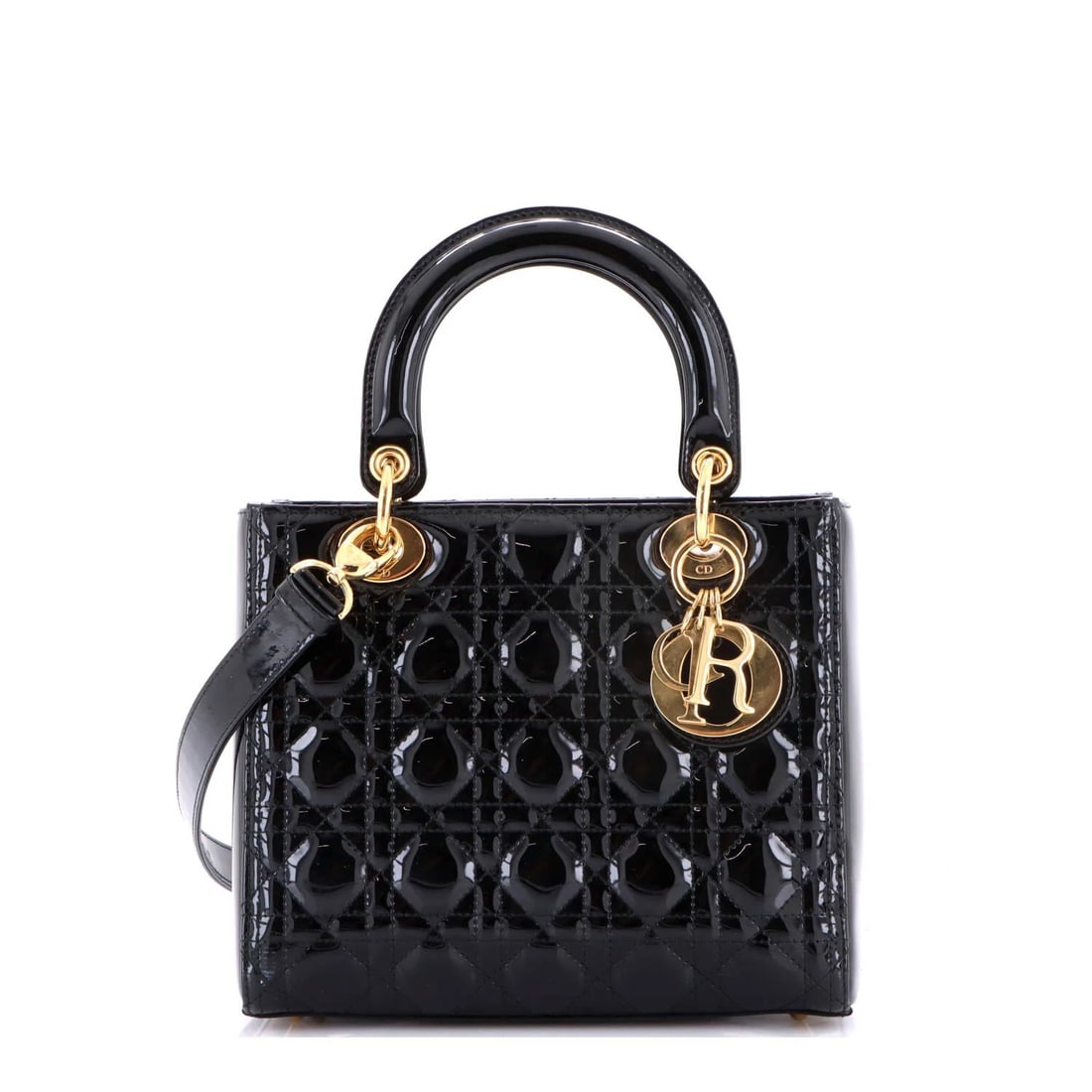 Lady Dior Medium Patent Quilt Bag NM Cannage Christian Dior: Lady Dior Medium Patent Quilt Bag NM Cannage Christian Dior Patent leather exterior and quilted design make the Lady Dior Medium Cannage Quilt Bag a stylish choice. With its top handle and adjustable