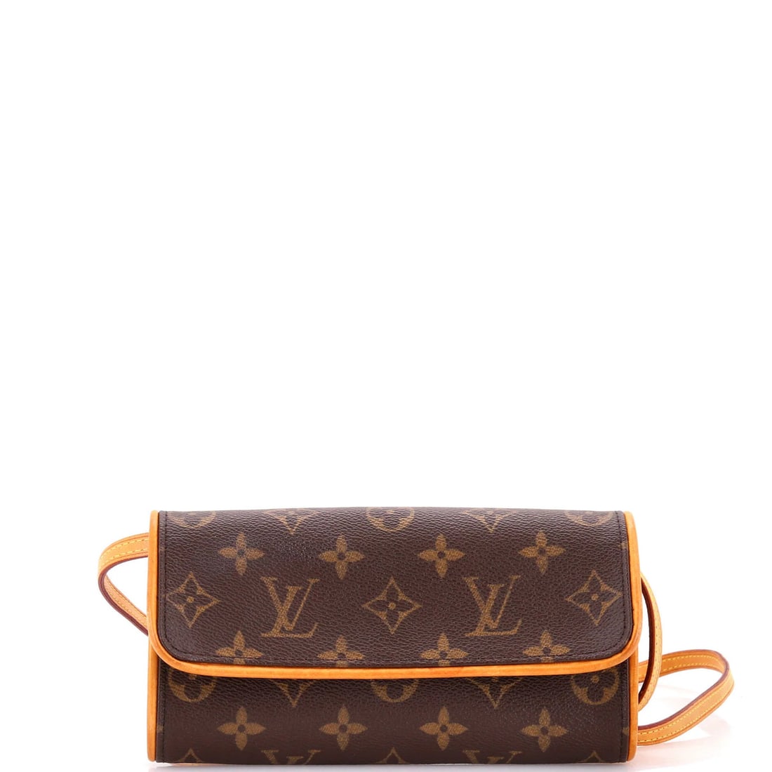Twin Handbag Monogram Canvas Louis Vuitton: Twin Handbag Monogram Canvas Louis Vuitton Twin Louis Vuitton handbags with monogram canvas exterior in brown, featuring a cross body design and gold hardware. Each bag measures approximately 4"