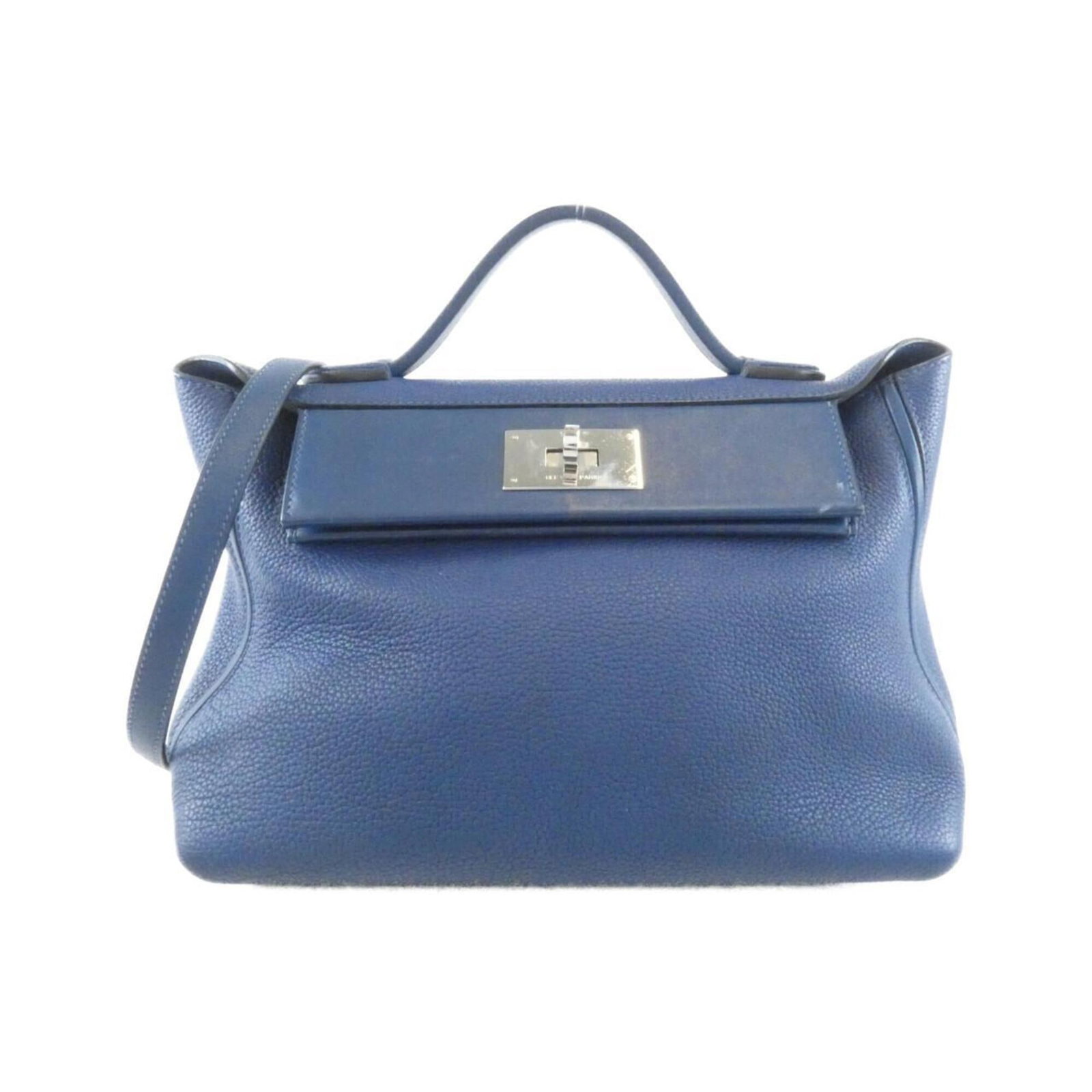 Swift Leather Handbag Hermes: Swift Leather Handbag Hermes Swift leather handbag from Hermes, featuring deep blue color and silver hardware. Made with high-quality swift leather, this bag measures 21cm x 29cm x 14cm and has a clas