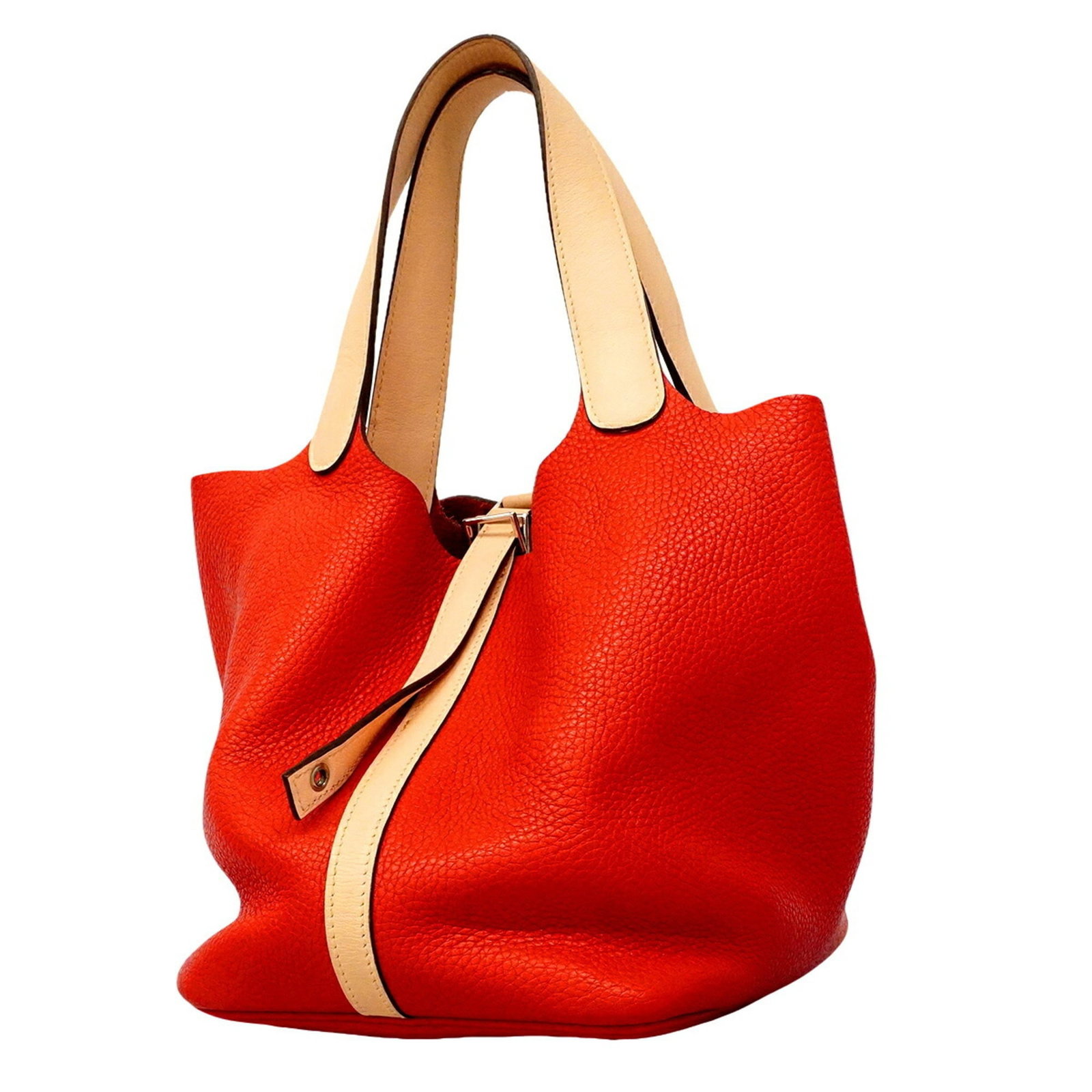 Swift leather handbag clemence taurillon hermes: Swift leather handbag clemence taurillon hermes Swift leather handbag clemence taurillon hermes features Taurillon Clemence leather and Swift leather, with a Rose Eglantine color and silver hardware. 