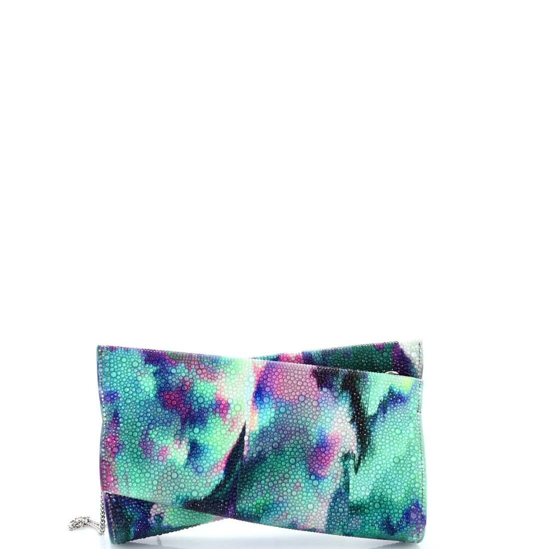 Christian Louboutin Crystal Embellished Suede Small Clutch Loubitwist On Chain: Christian Louboutin Crystal Embellished Suede Small Clutch Loubitwist On Chain Crystal Embellished Suede Clutch with Luxurious Details. This stunning Christian Louboutin Loubitwist On Chain clutch