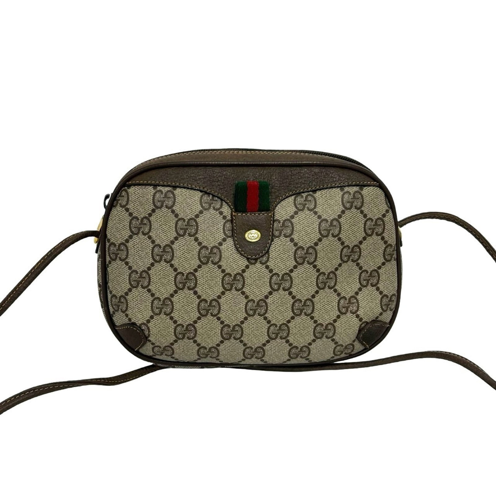 PVC leather bag shoulder pochette Gucci: PVC leather bag shoulder pochette Gucci This Gucci pochette shoulder bag features a unique blend of leather and PVC materials, offering a distinctive look. Measuring 14.5cm x 20cm x 4cm, it boasts a c