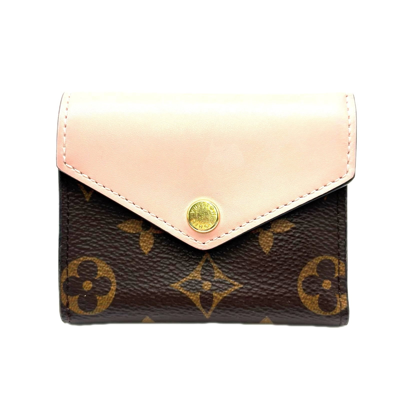 Coated Canvas Tri Fold Louis Vuitton: Coated Canvas Tri Fold Louis Vuitton Coated canvas, tri-fold design in beige, brown, and pink hues. This Louis Vuitton wallet features a classic Monogram pattern, adding an air of sophistication to it