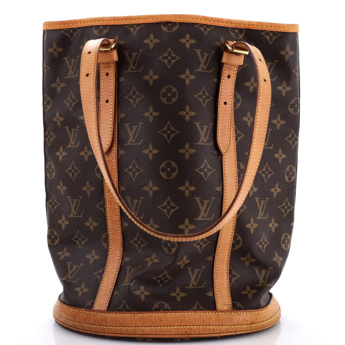 Vuitton Bucket Bag Monogram Canvas Louis GM: Vuitton Bucket Bag Monogram Canvas Louis GM The Louis Vuitton Bucket Bag Monogram Canvas GM features a classic design with a brown canvas exterior and neutral leather interior. With its signature
