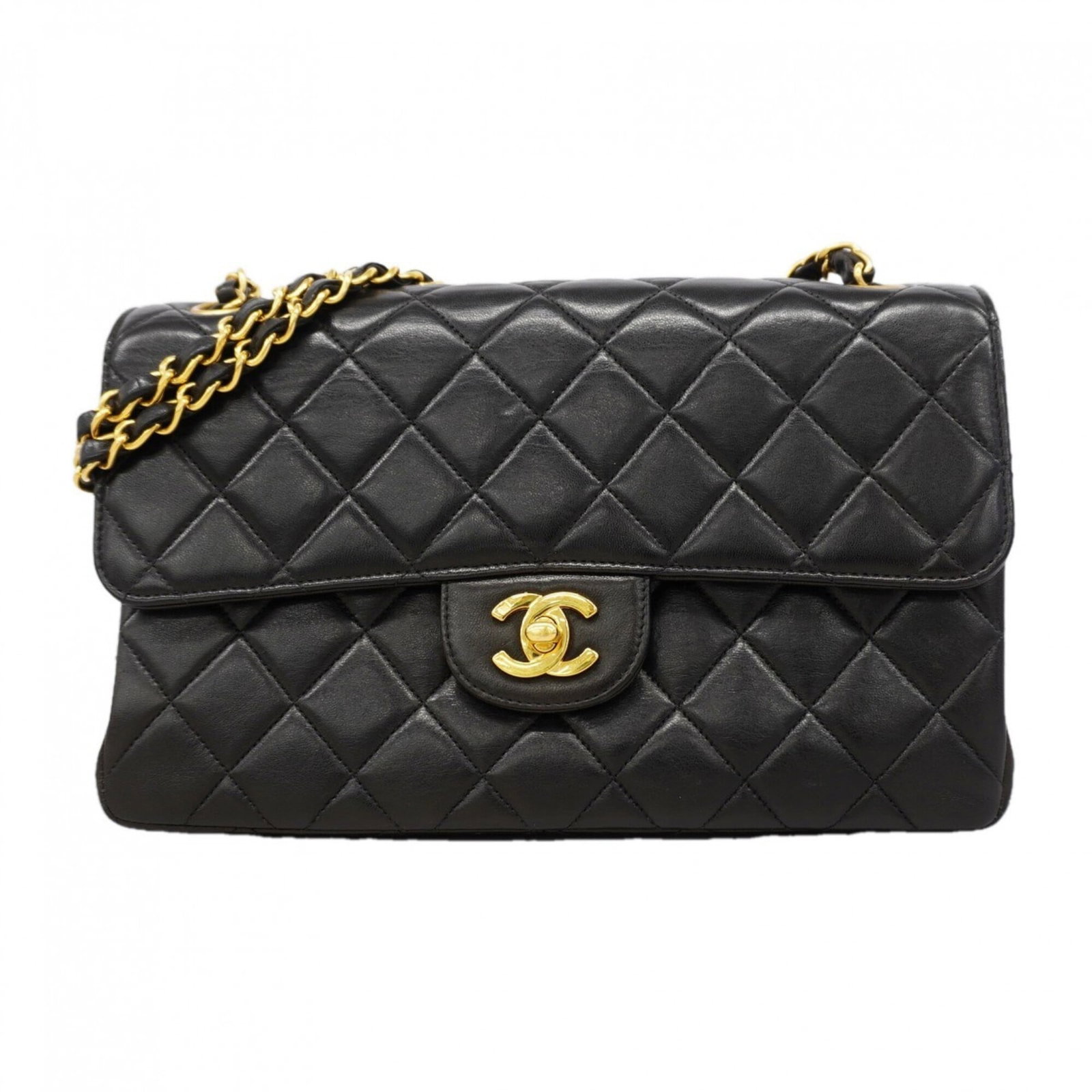 Shoulder Bag Leather Chanel: Shoulder Bag Leather Chanel Black lambskin leather shoulder bag with gold hardware, measuring 16cm x 25cm x 8cm. This stylish and sleek design showcases the iconic Chanel brand, perfect for everyday u