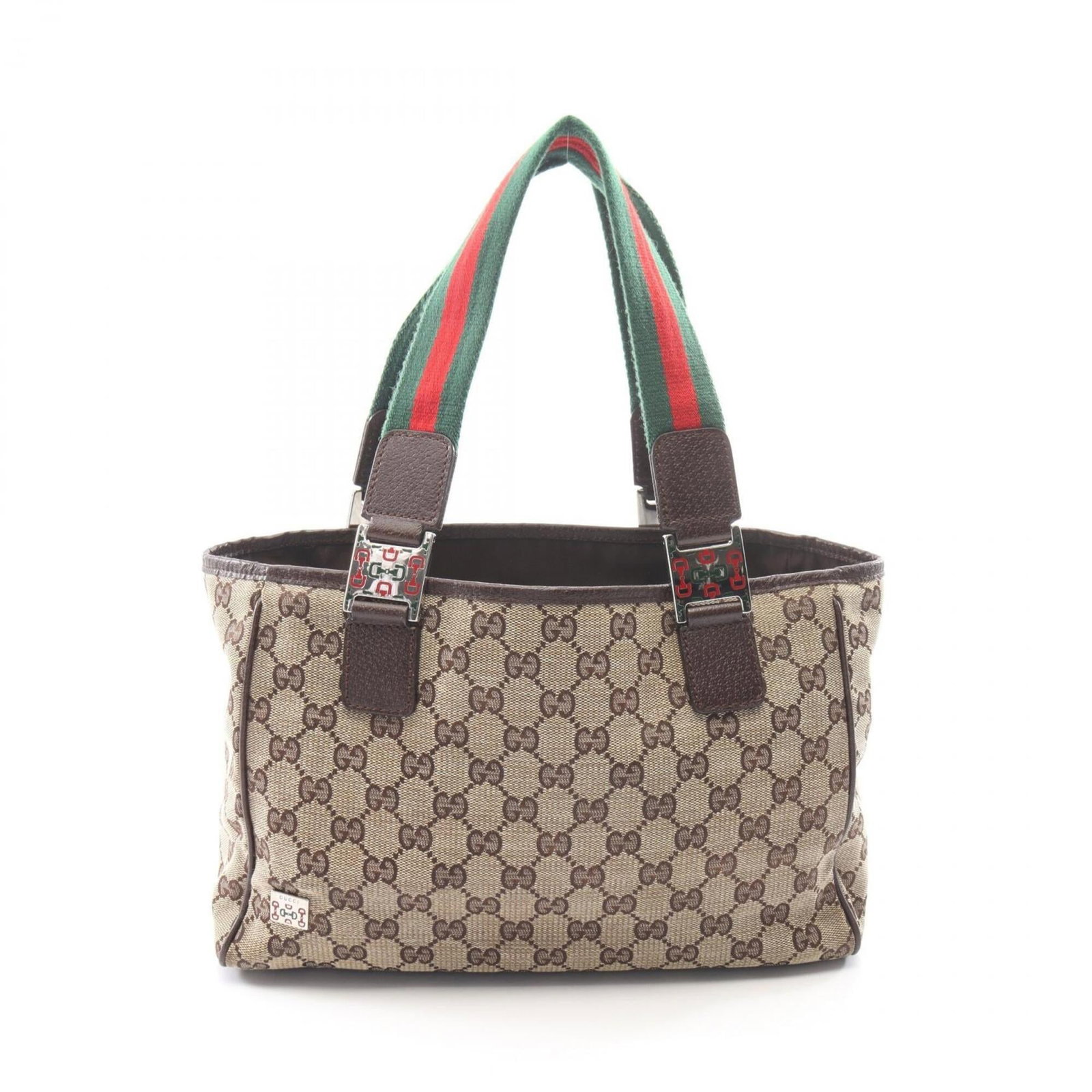 Handbag Canvas Leather Gucci: Handbag Canvas Leather Gucci Canvas and leather Gucci handbag in beige, brown, and multi-color. This unique design combines canvas and leather materials for a distinctive look. Measuring 20cm x 30cm x