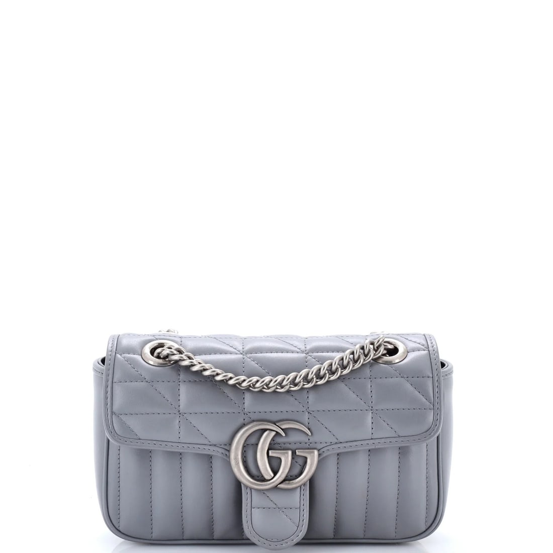 Marmont Flap Bag Mixed Leather Matelasse Mini Gucci GG: Marmont Flap Bag Mixed Leather Matelasse Mini Gucci GG The Marmont Flap Bag Mixed Leather Matelasse Mini Gucci GG features a striking gray exterior with mixed matelasse leather, adding texture and