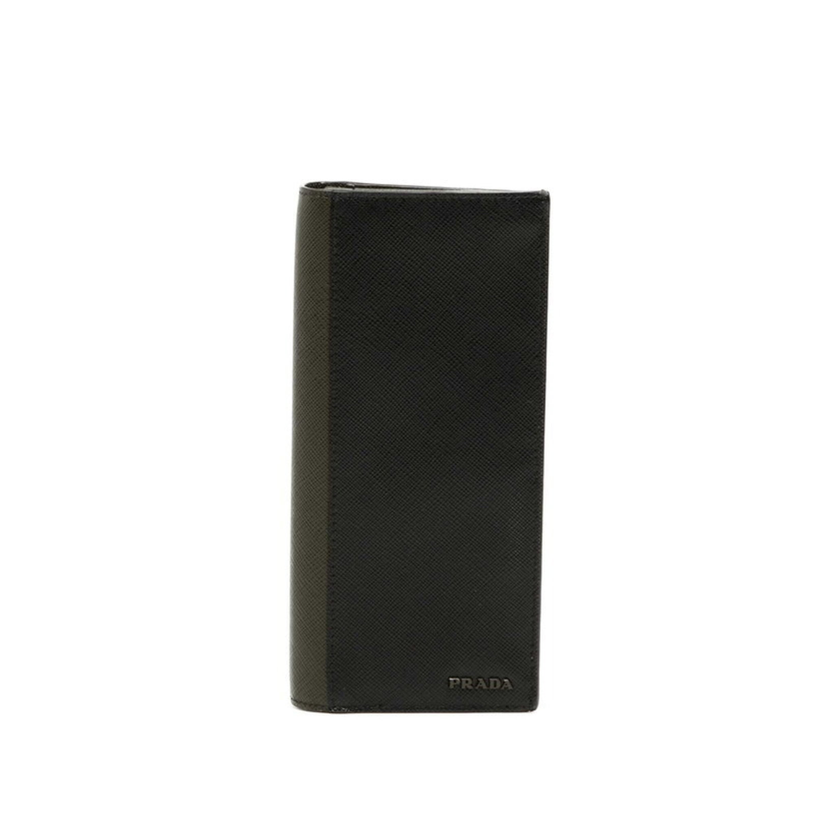 Prada Long Wallet (Bi-Fold) Leather: Prada Long Wallet (Bi-Fold) Leather Saffiano leather construction provides durability and style to this Prada long wallet, featuring a sleek bi-fold design. The black and green color options add versa