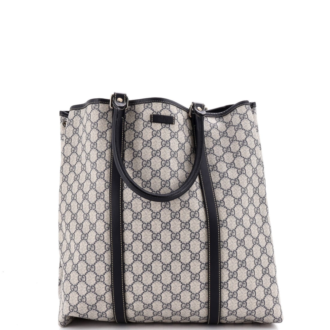 Gucci Joy Tote Coated Canvas GG Leather Large: Gucci Joy Tote Coated Canvas GG Leather Large Blue Gucci Joy Tote with Coated Canvas GG Leather Exterior in Excellent Condition. This large tote boasts a stylish design, featuring minor scuffs and cre