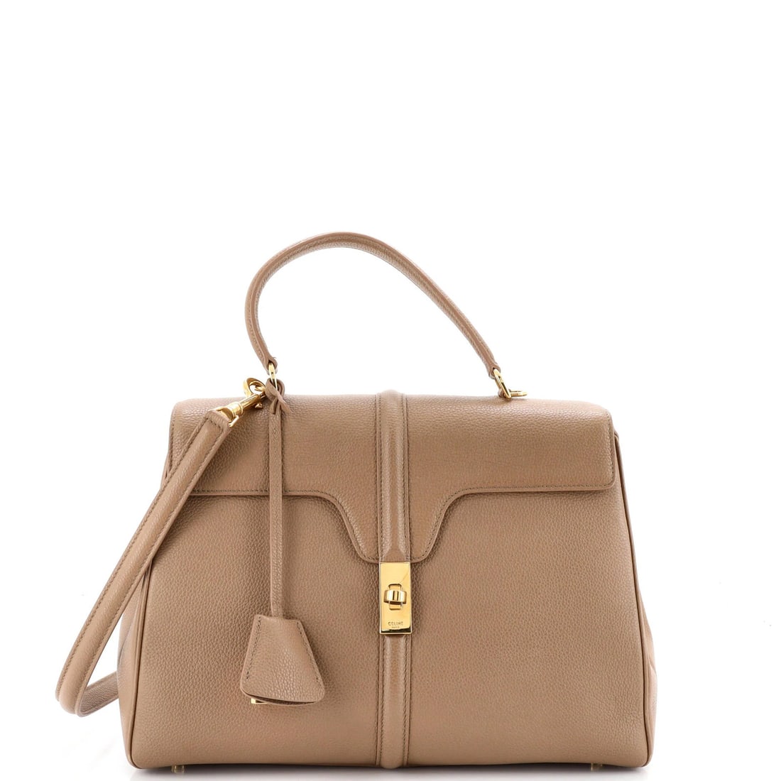 Celine 16 Top Handle Bag Grained Calfskin Medium: Celine 16 Top Handle Bag Grained Calfskin Medium The Celine 16 Top Handle Bag in Grained Calfskin Medium features a classic design with a medium size, perfect for everyday use. With its brown exterior