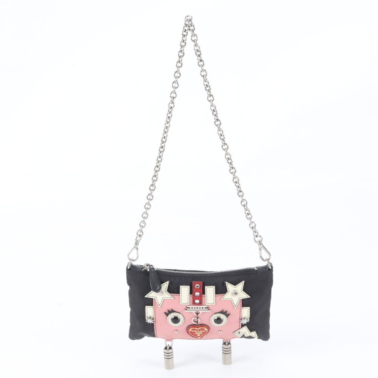 Prada Clutch Bag Shoulder Bag Leather Nylon: Prada Clutch Bag Shoulder Bag Leather Nylon Black and Pink Prada Clutch Bag Shoulder Bag Leather Nylon. Made from high-quality leather and nylon, this stylish shoulder bag features a sleek design with