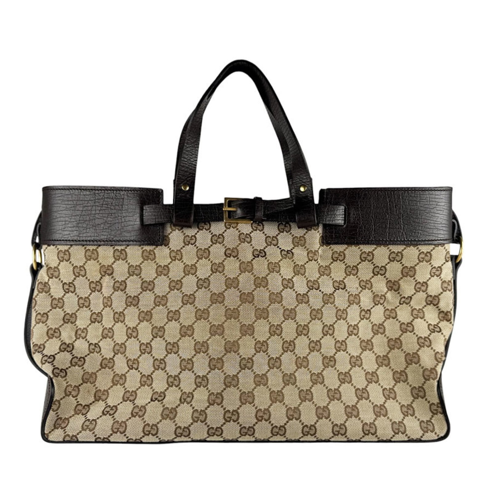 Gucci Handbag Gg Canvas Leather: Gucci Handbag Gg Canvas Leather Gucci's iconic GG canvas leather handbag boasts a timeless brown color and sleek design, measuring 25cm x 45cm x 12cm. The bag's signature GG pattern adds a touch of so