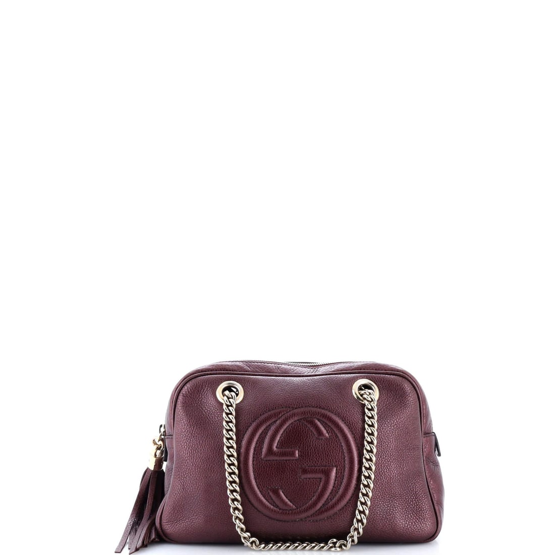 Chain leather bag shoulder small zip Gucci soho: Chain leather bag shoulder small zip Gucci soho Small Gucci Soho Chain Zip Leather Shoulder Bag with Metallic Exterior and Neutral Interior, featuring a chain zip closure and gold tone hardware. The b